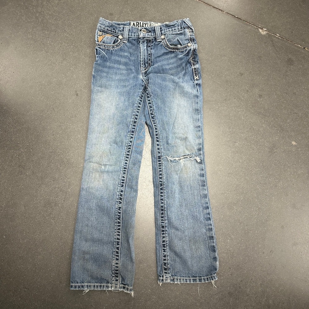 Ariat B4 Relaxed Boys Jeans Size 10 Medium Wash Western Straight Leg Distressed